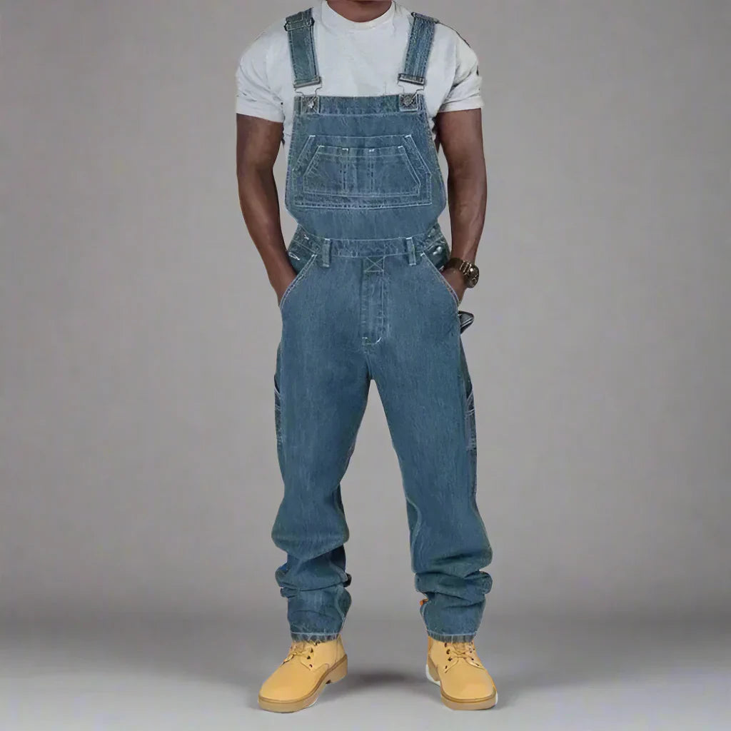 Comfortabele Denim Overall voor Stijlvolle Vrijheid – Moderne Splice Details 3